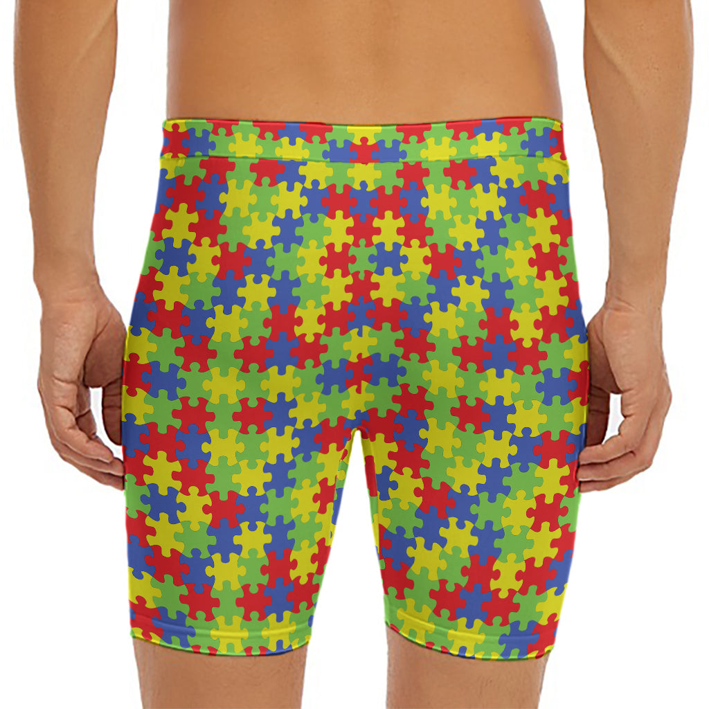 Autism Awareness Puzzle Pattern Print Men's Long Boxer Briefs