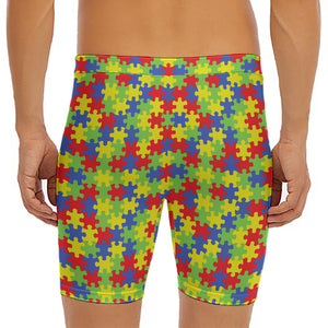 Autism Awareness Puzzle Pattern Print Men's Long Boxer Briefs