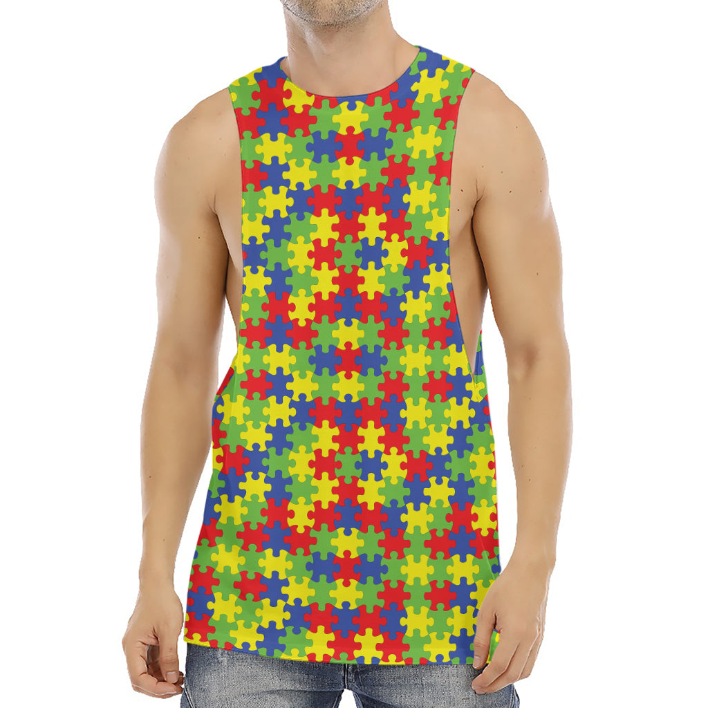 Autism Awareness Puzzle Pattern Print Men's Muscle Tank Top