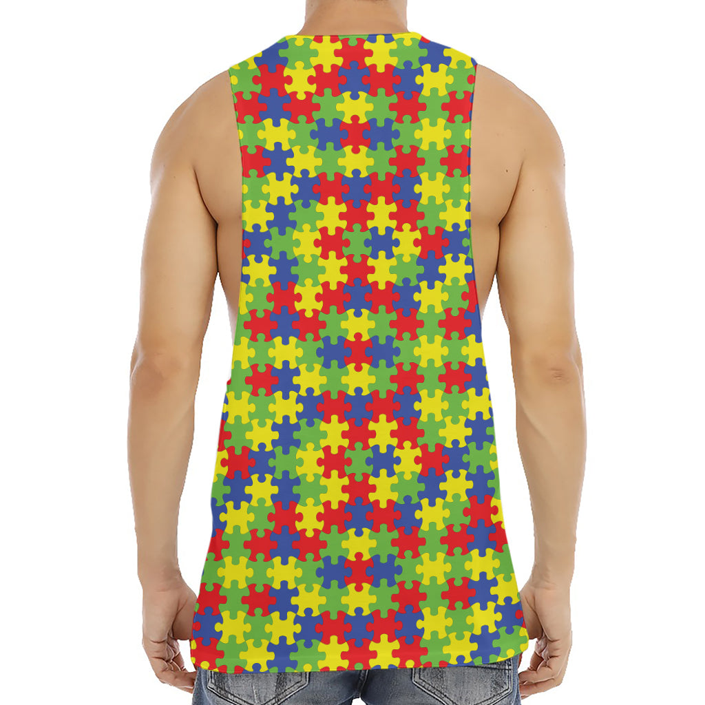 Autism Awareness Puzzle Pattern Print Men's Muscle Tank Top