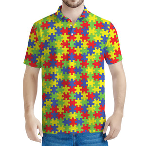 Autism Awareness Puzzle Pattern Print Men's Polo Shirt