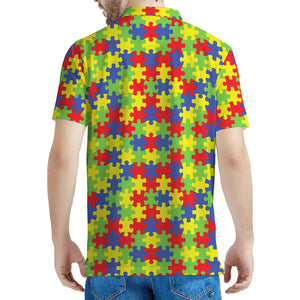 Autism Awareness Puzzle Pattern Print Men's Polo Shirt