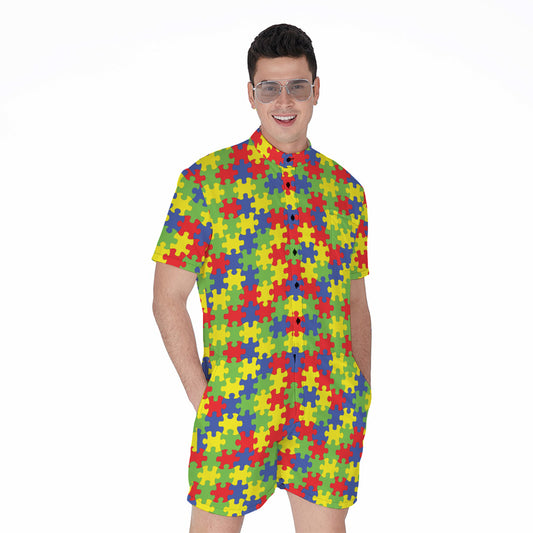 Autism Awareness Puzzle Pattern Print Men's Rompers