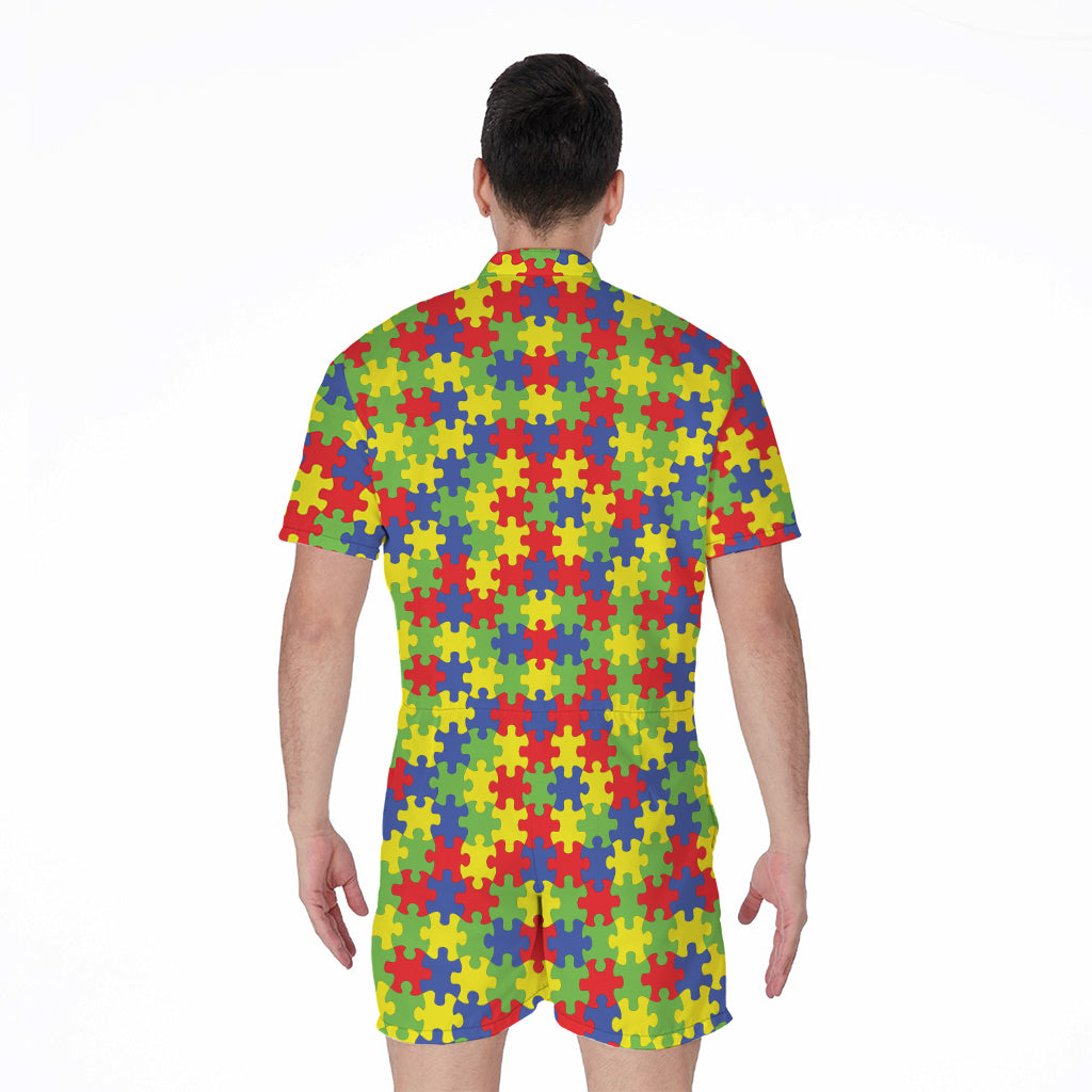 Autism Awareness Puzzle Pattern Print Men's Rompers