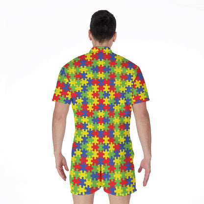 Autism Awareness Puzzle Pattern Print Men's Rompers