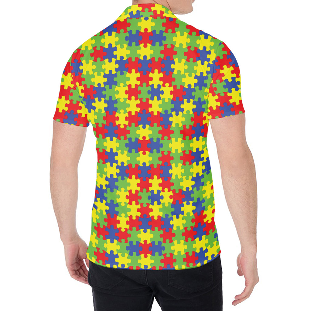Autism Awareness Puzzle Pattern Print Men's Shirt