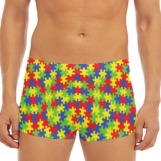Autism Awareness Puzzle Pattern Print Men's Short Boxer Briefs