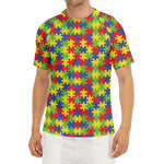 Autism Awareness Puzzle Pattern Print Men's Short Sleeve Rash Guard