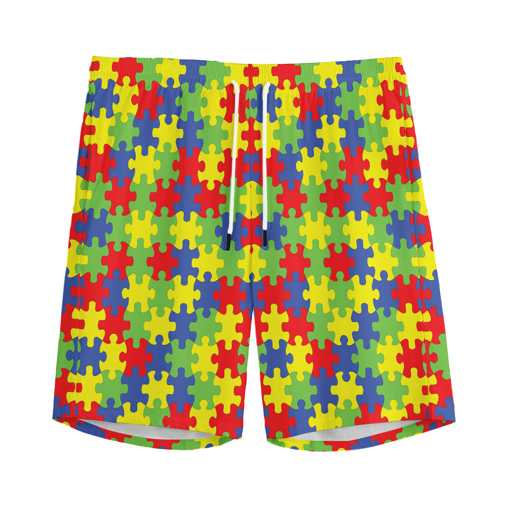 Autism Awareness Puzzle Pattern Print Men's Sports Shorts