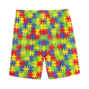 Autism Awareness Puzzle Pattern Print Men's Sports Shorts