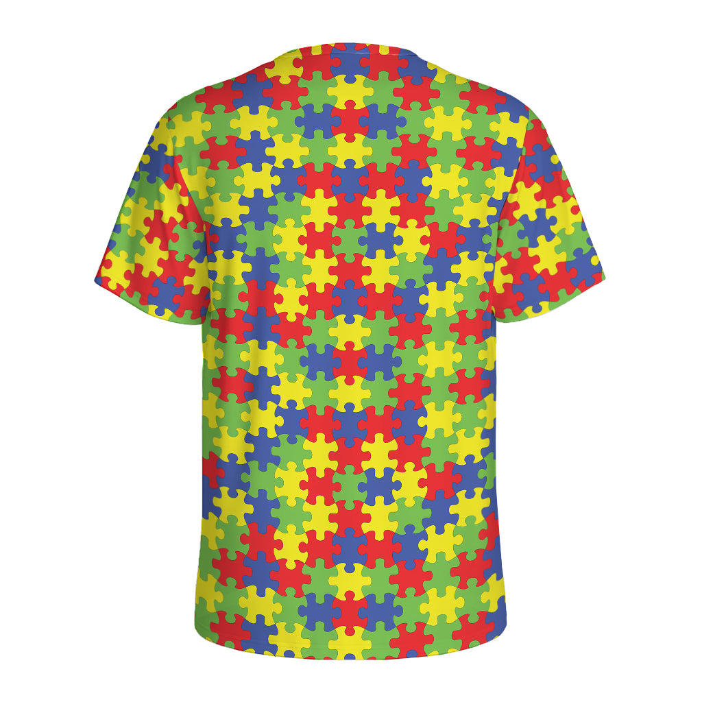 Autism Awareness Puzzle Pattern Print Men's Sports T-Shirt