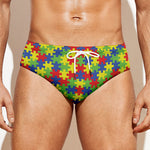 Autism Awareness Puzzle Pattern Print Men's Swim Briefs