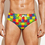 Autism Awareness Puzzle Pattern Print Men's Swim Briefs