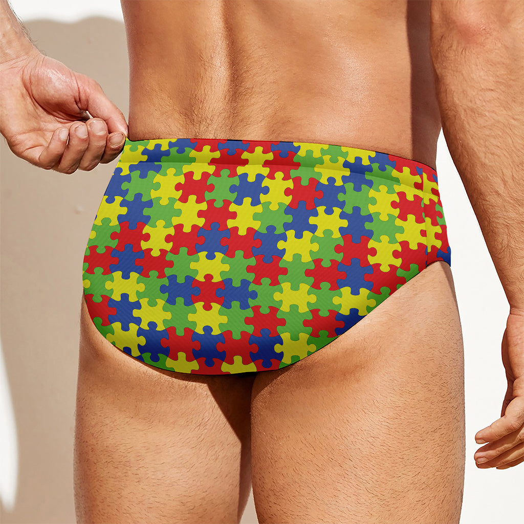 Autism Awareness Puzzle Pattern Print Men's Swim Briefs