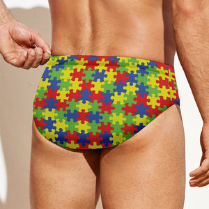 Autism Awareness Puzzle Pattern Print Men's Swim Briefs