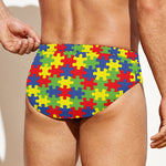 Autism Awareness Puzzle Pattern Print Men's Swim Briefs