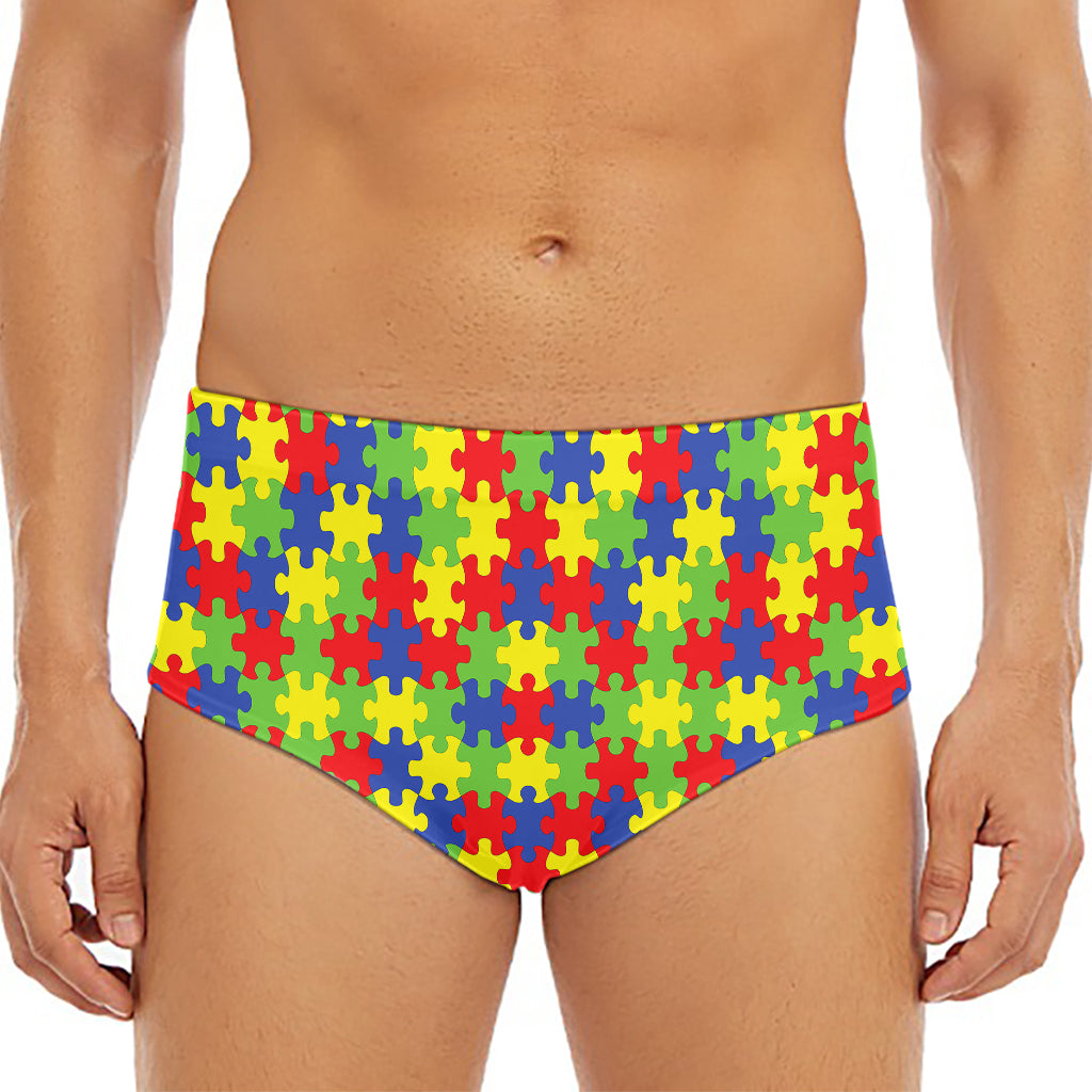 Autism Awareness Puzzle Pattern Print Men's Triangle Swim Briefs
