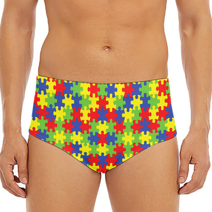 Autism Awareness Puzzle Pattern Print Men's Triangle Swim Briefs