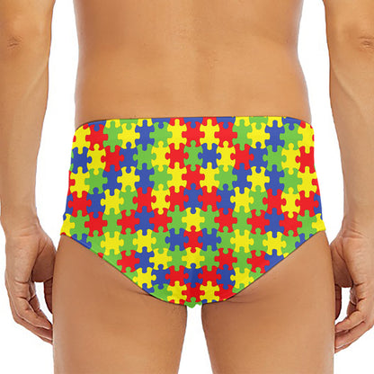 Autism Awareness Puzzle Pattern Print Men's Triangle Swim Briefs