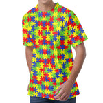 Autism Awareness Puzzle Pattern Print Men's Velvet T-Shirt