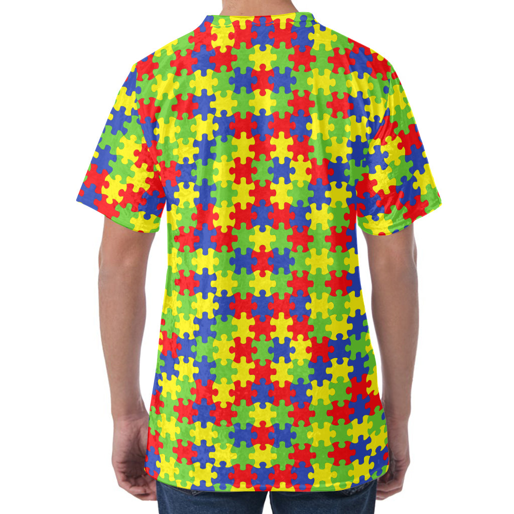 Autism Awareness Puzzle Pattern Print Men's Velvet T-Shirt