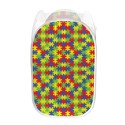 Autism Awareness Puzzle Pattern Print Mesh Laundry Hamper