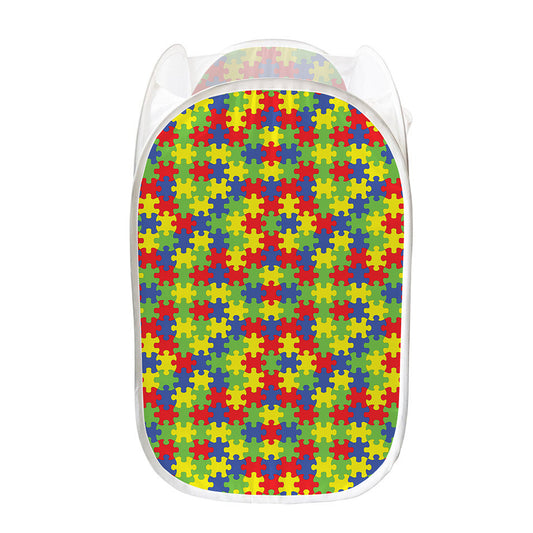 Autism Awareness Puzzle Pattern Print Mesh Laundry Hamper