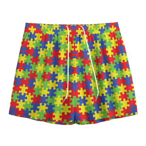 Autism Awareness Puzzle Pattern Print Mesh Shorts