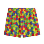 Autism Awareness Puzzle Pattern Print Mesh Shorts