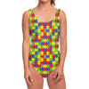 Autism Awareness Puzzle Pattern Print One Piece Swimsuit