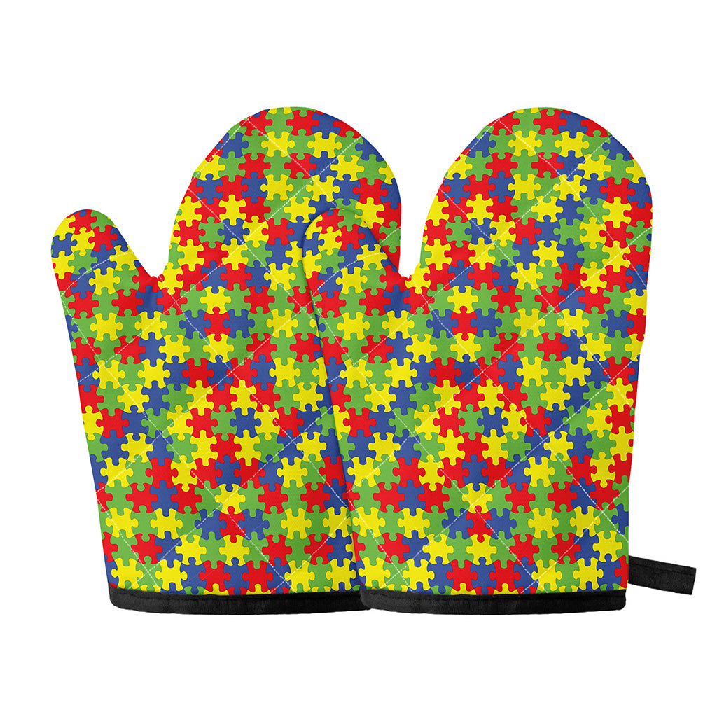 Autism Awareness Puzzle Pattern Print Oven Mitts