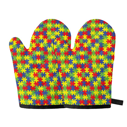 Autism Awareness Puzzle Pattern Print Oven Mitts