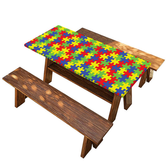 Autism Awareness Puzzle Pattern Print Picnic Table Cover