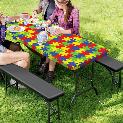 Autism Awareness Puzzle Pattern Print Picnic Table Cover
