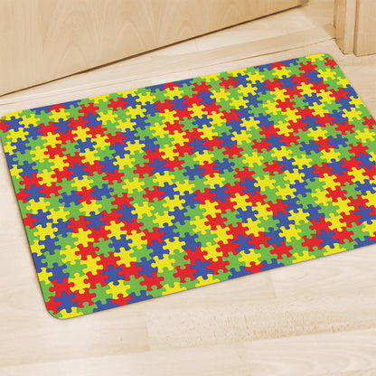 Autism Awareness Puzzle Pattern Print Polyester Doormat