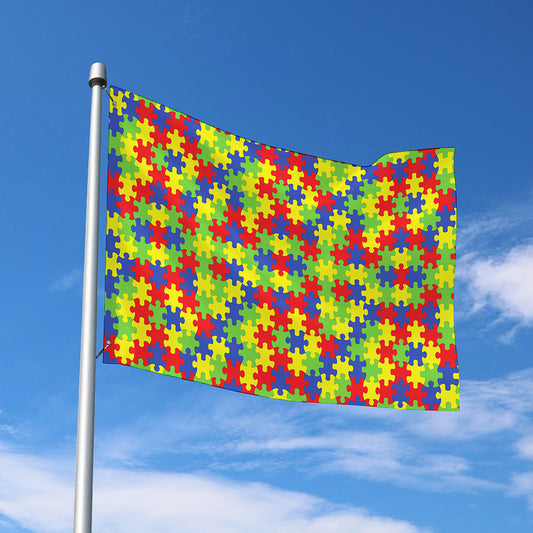 Autism Awareness Puzzle Pattern Print Polyester Flag