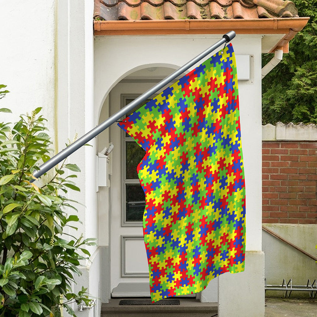 Autism Awareness Puzzle Pattern Print Polyester Flag