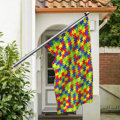 Autism Awareness Puzzle Pattern Print Polyester Flag