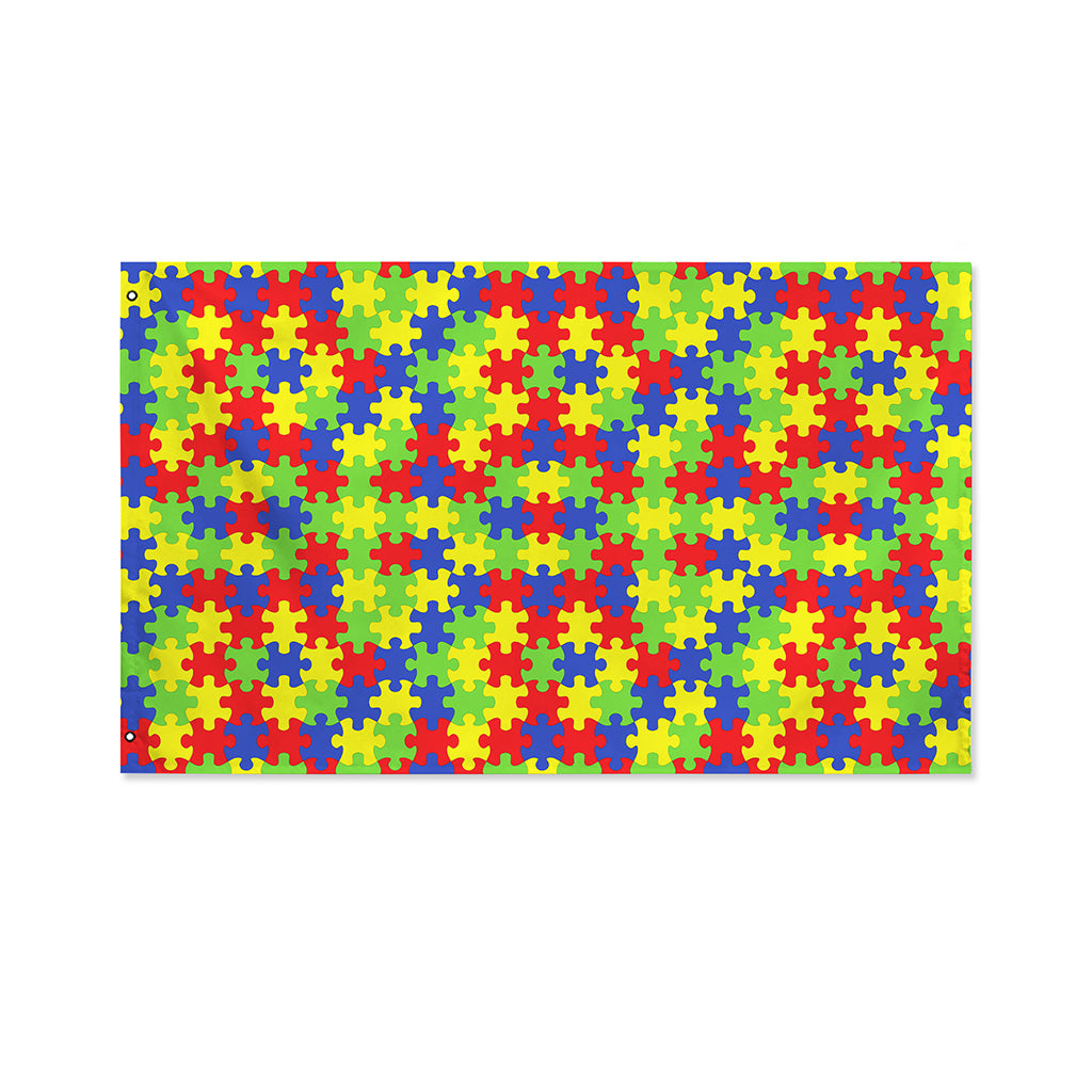Autism Awareness Puzzle Pattern Print Polyester Flag