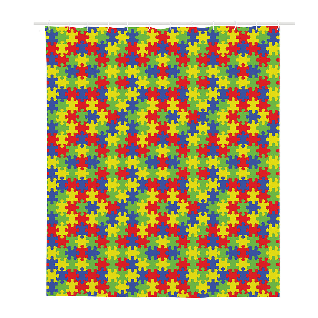 Autism Awareness Puzzle Pattern Print Polyester Shower Curtain