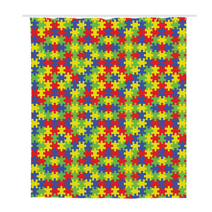 Autism Awareness Puzzle Pattern Print Polyester Shower Curtain