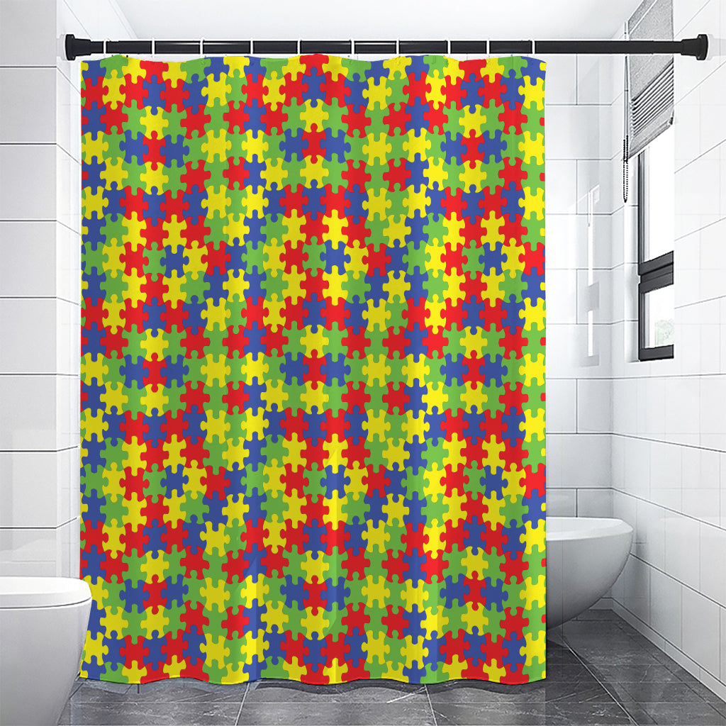 Autism Awareness Puzzle Pattern Print Premium Shower Curtain