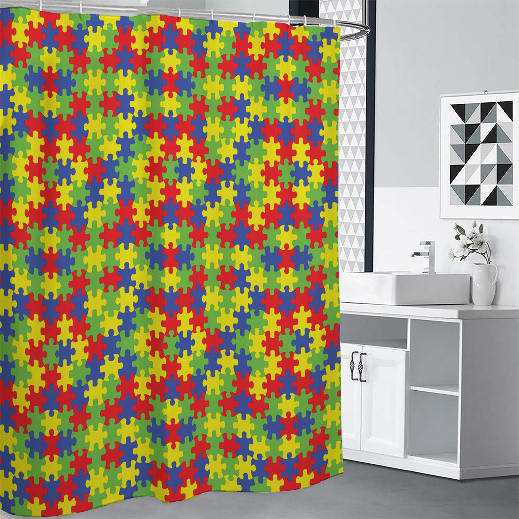 Autism Awareness Puzzle Pattern Print Premium Shower Curtain