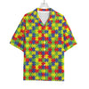 Autism Awareness Puzzle Pattern Print Rayon Hawaiian Shirt