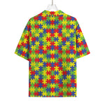 Autism Awareness Puzzle Pattern Print Rayon Hawaiian Shirt