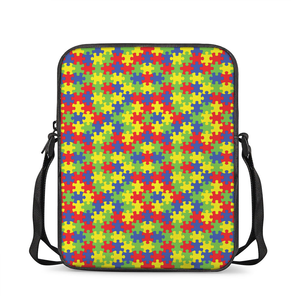 Autism Awareness Puzzle Pattern Print Rectangular Crossbody Bag