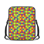 Autism Awareness Puzzle Pattern Print Rectangular Crossbody Bag