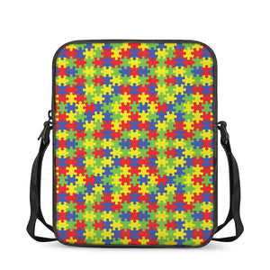 Autism Awareness Puzzle Pattern Print Rectangular Crossbody Bag