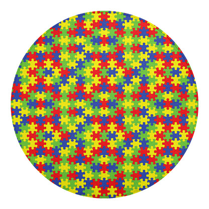 Autism Awareness Puzzle Pattern Print Round Blanket