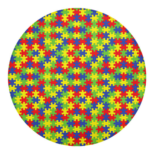 Autism Awareness Puzzle Pattern Print Round Blanket